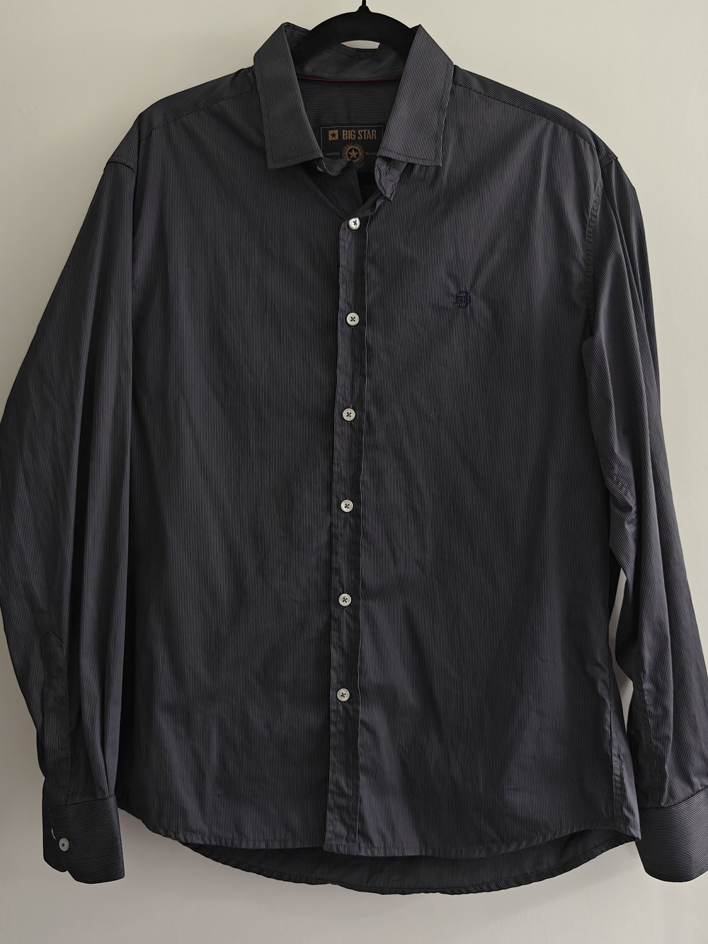Big Star Cotton Button-Up Shirt Mens Sz XL Charcoal Striped Slim Fit Long Sleeve